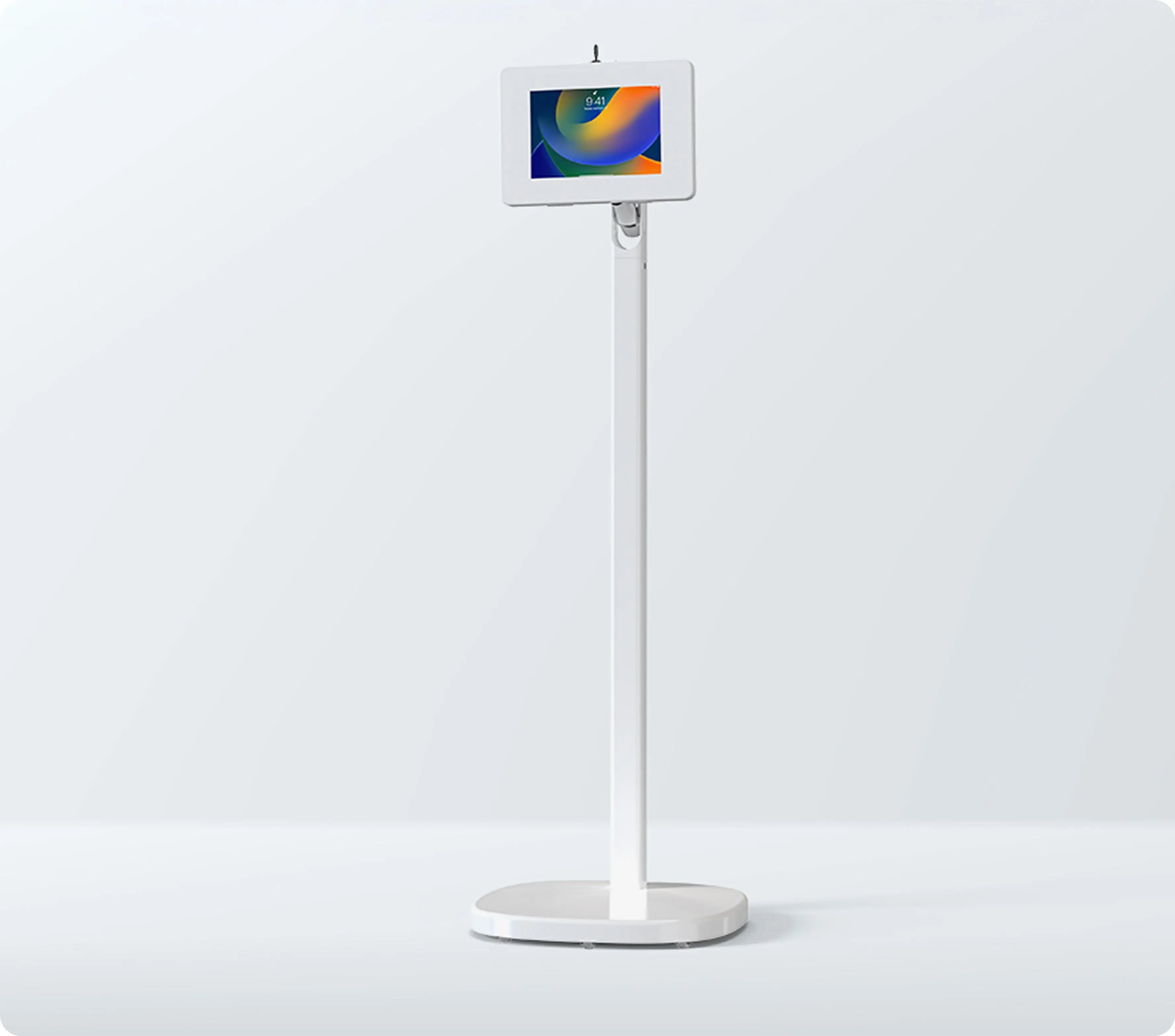 Mobile Rolling Spring Adjustable Floor Stand with Premium Locking Enclosure (White)  for Small Tablets  