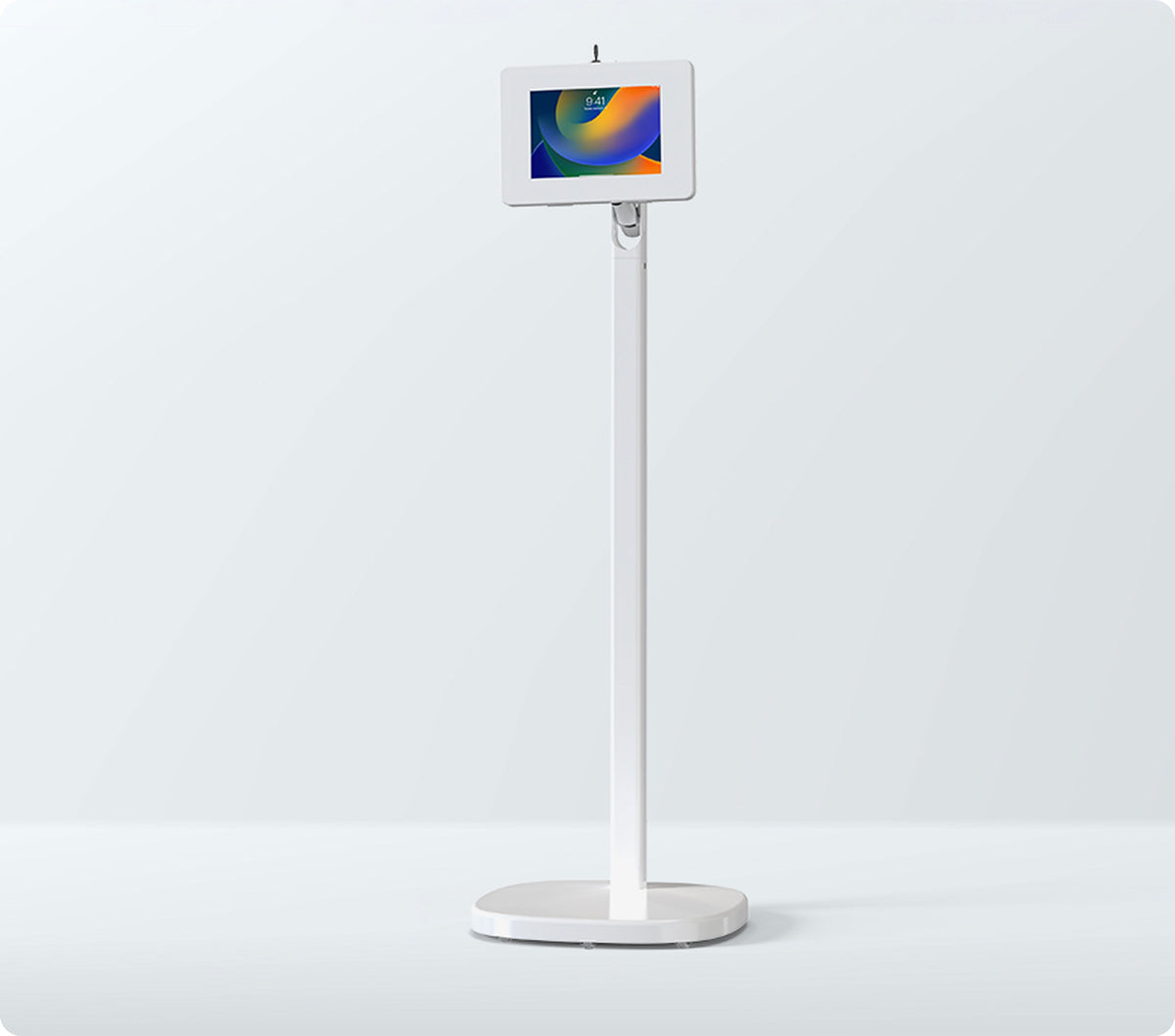 Mobile Rolling Spring Adjustable Floor Stand with Premium Locking Enclosure (White) for Small Tablets CTA DIGITAL
