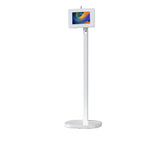 Mobile Rolling Spring Adjustable Floor Stand with Premium Locking Enclosure (White) for Small Tablets