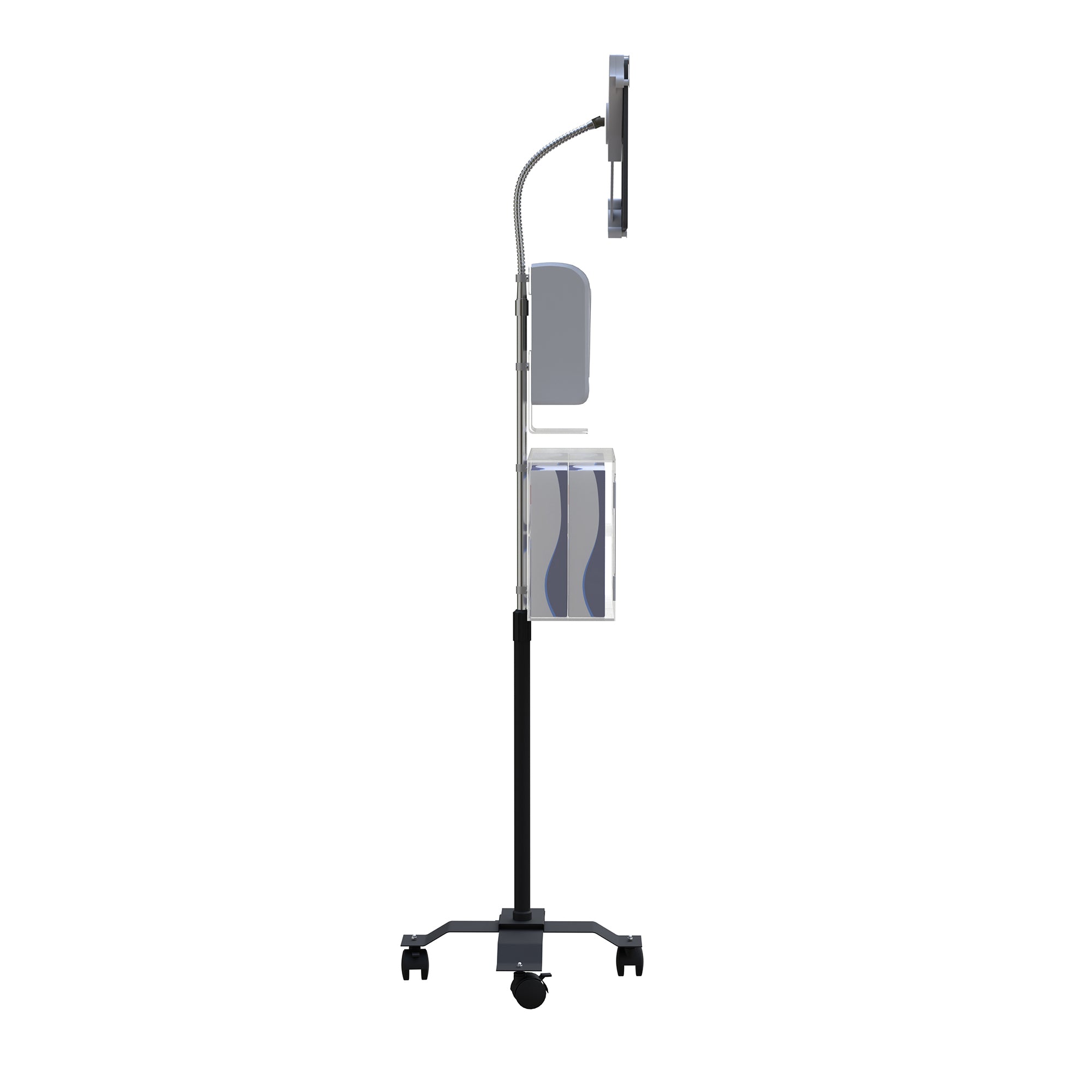 Compact Gooseneck Floor Stand for 7-13 Inch Tablets with Sanitizing Station &amp; Automatic Soap Dispenser