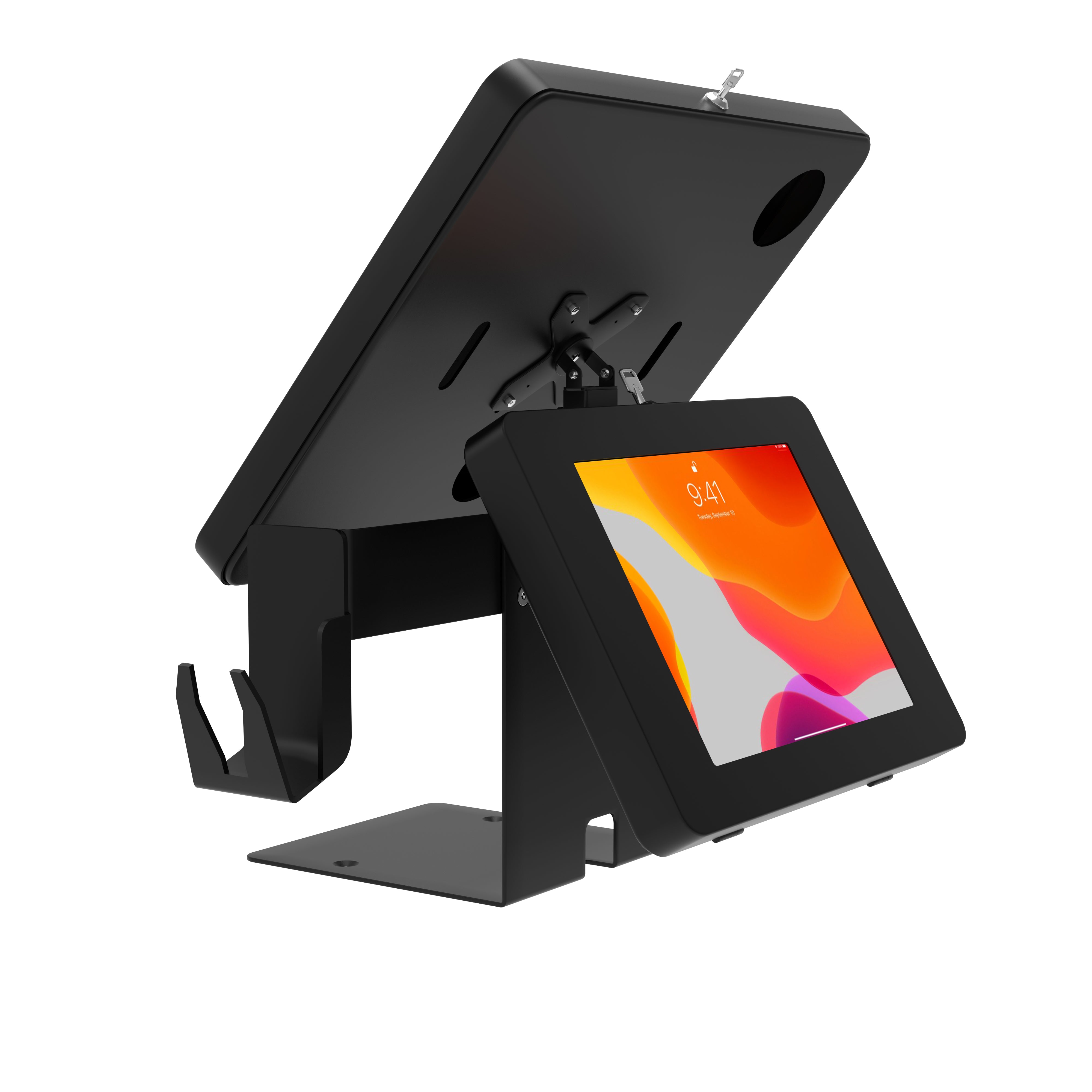 POS Station with Printer Stand, Magnetic Scanner Holder, Card Reader Holder & 2 Security Enclosures for iPad Air 11 inch - M2, iPad Pro 11 inch - M4 & more