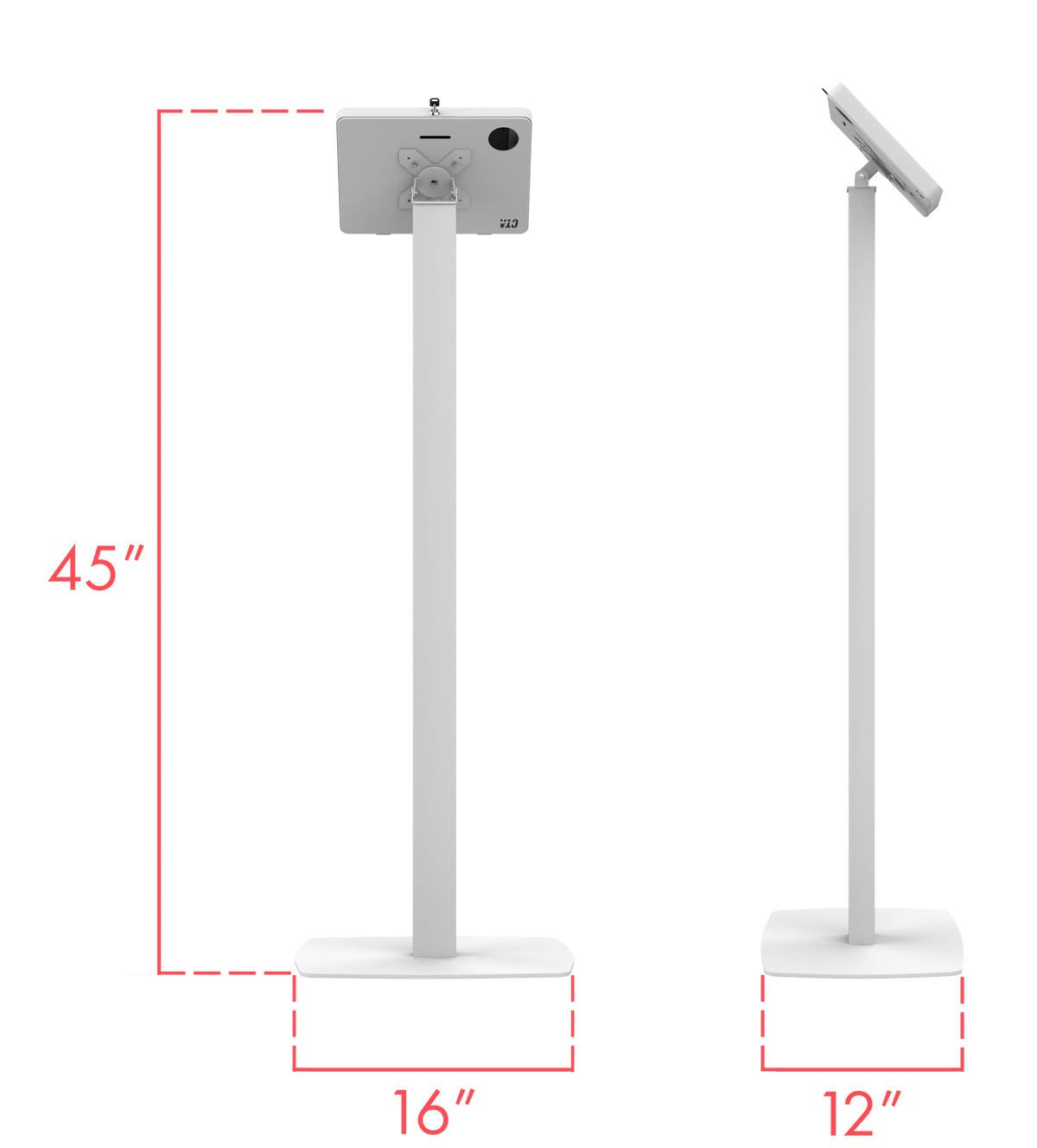 Premium Thin Profile Floor Stand with Small Universal Security Enclosure (White)
