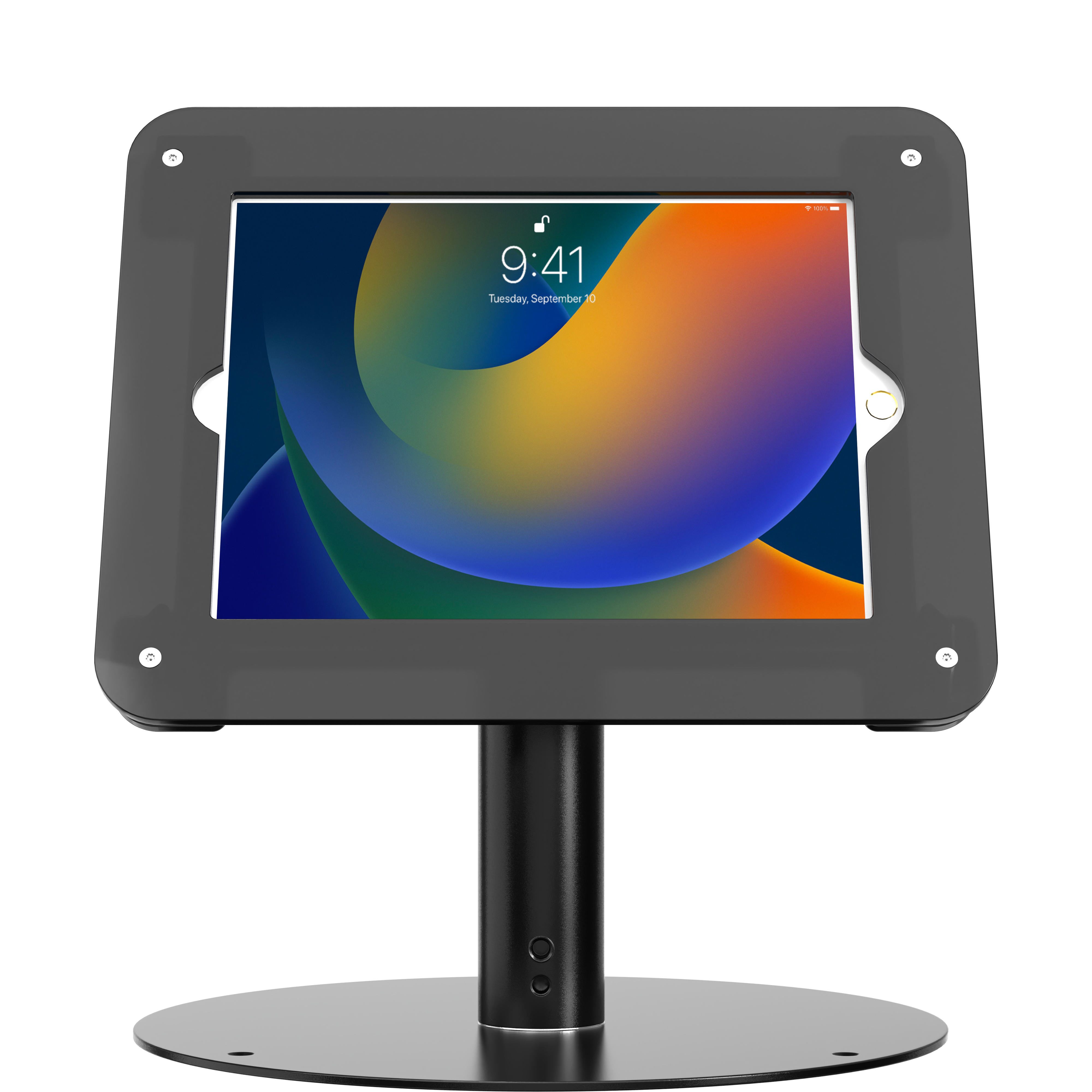 Rotating Desk Mount with Acrylic Security VESA Enclosure for iPad 10.2” Series, iPad Air 3 and iPad Pro 10.5”