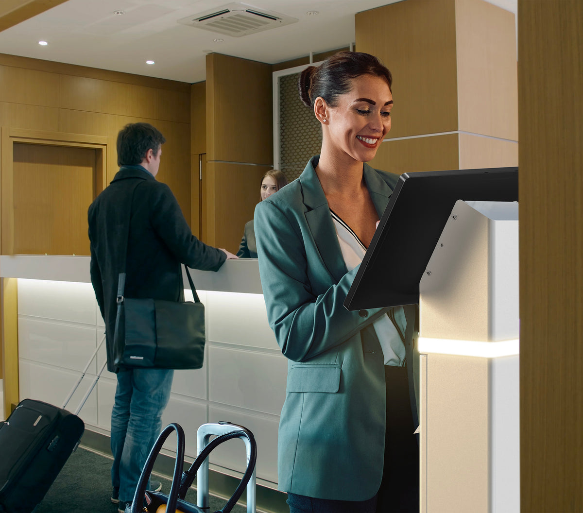 35" Interactive Kiosk Floor Stand with LED Light and Printer Compartment