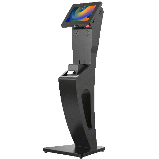 Sleek Floor Stand with Printer Slot, Security Enclosure and Integrated Honeywell 2D Scanner