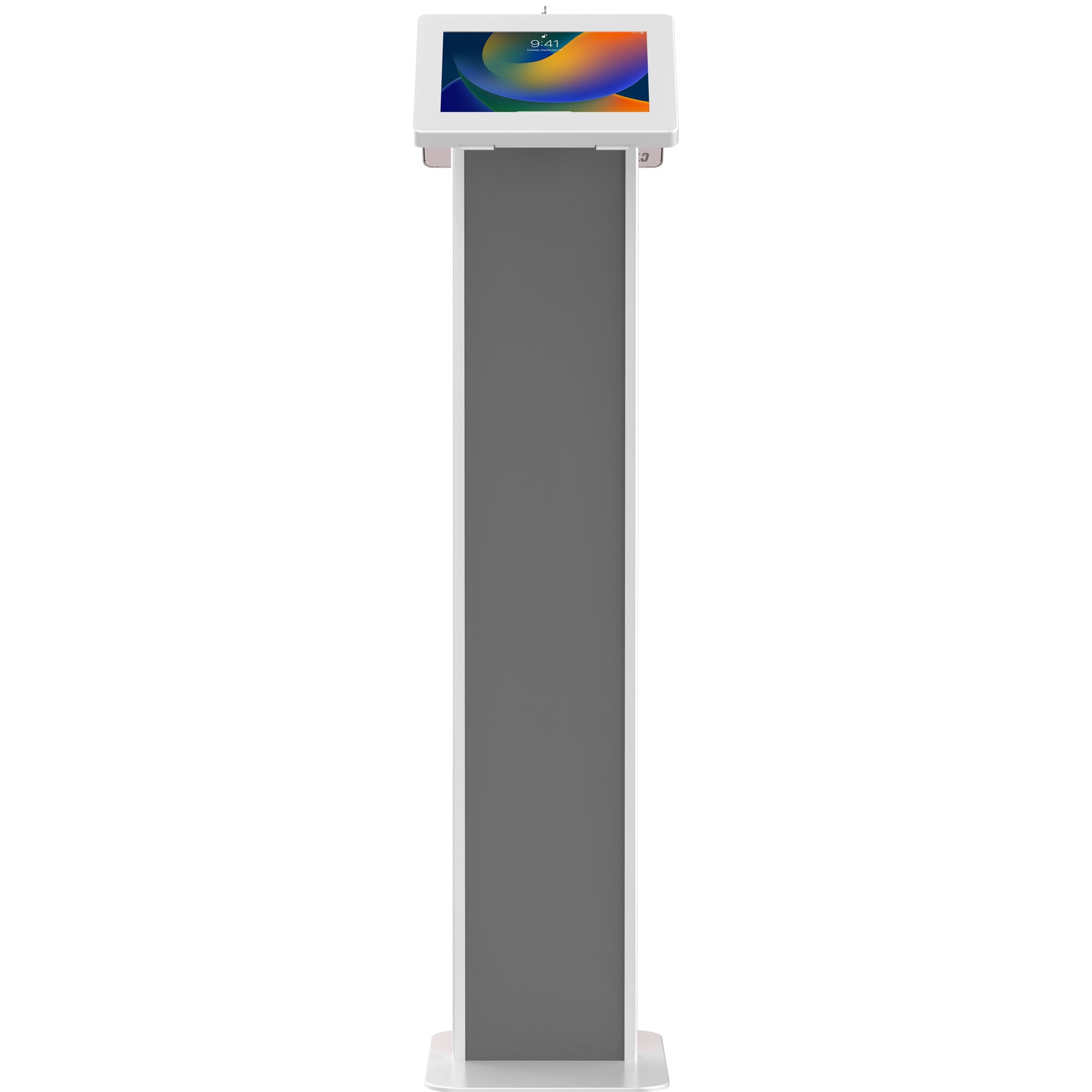 Customizable Dual Enclosure Locking Floor Stand Kiosk w/ Graphic Card Slot for Branding