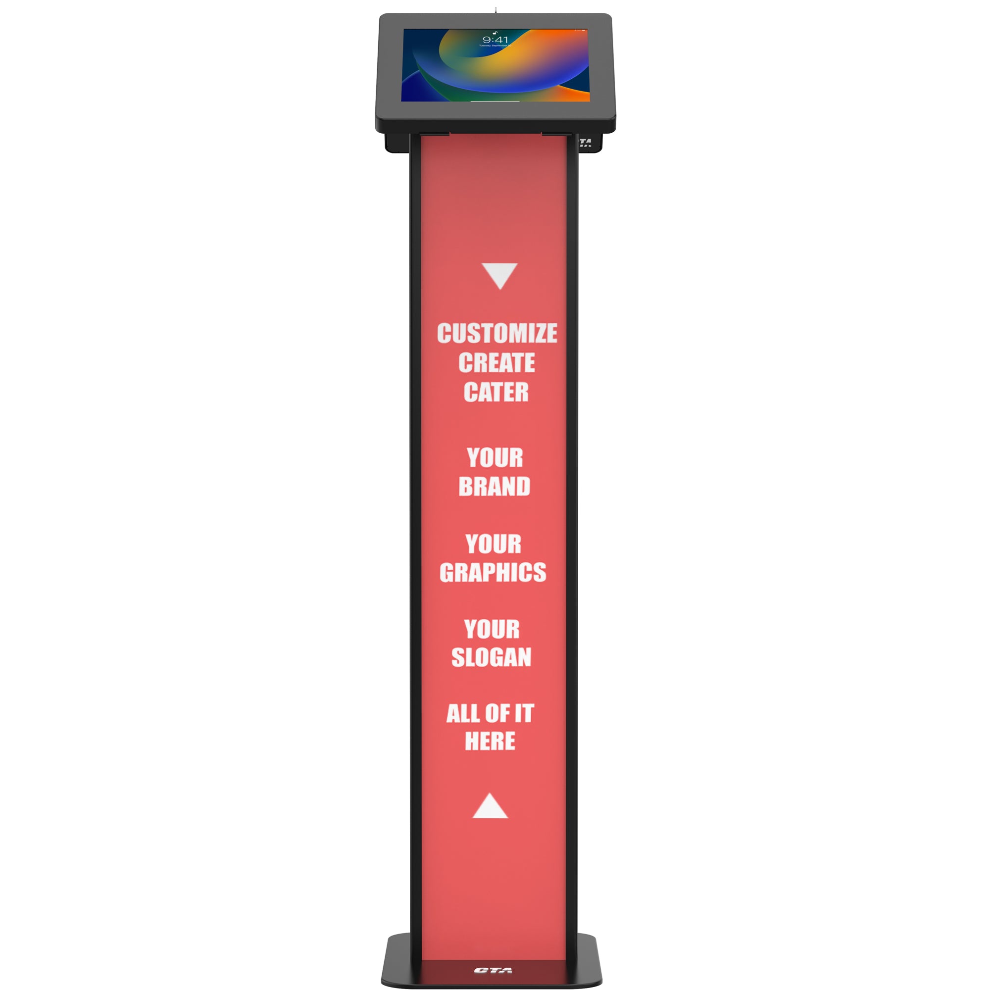Customizable Dual Enclosure Locking Floor Stand Kiosk w/ Graphic Card Slot for Branding