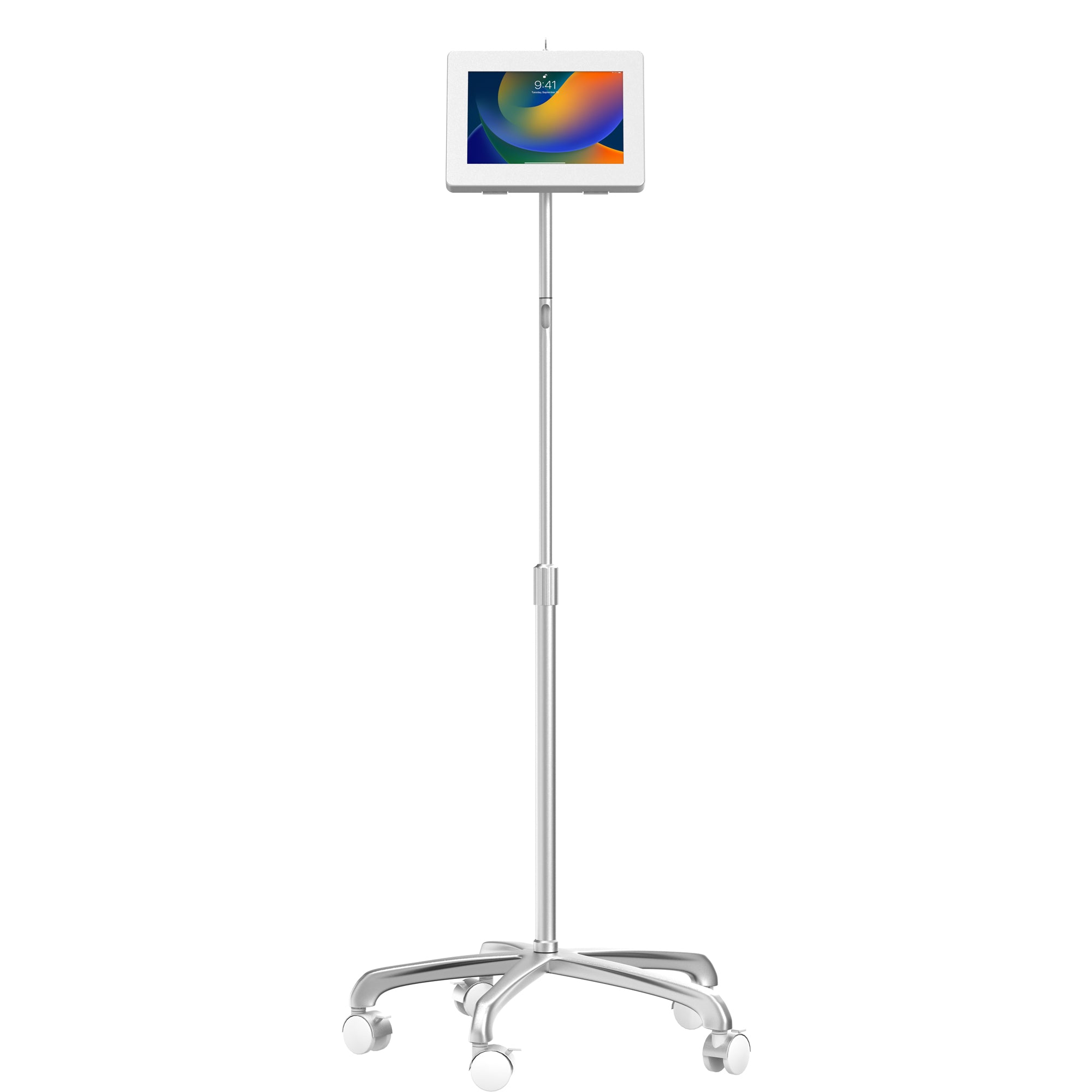 Mobile Floor Stand w/ Heavy Duty Base &amp; Universal Security Enclosure (White)