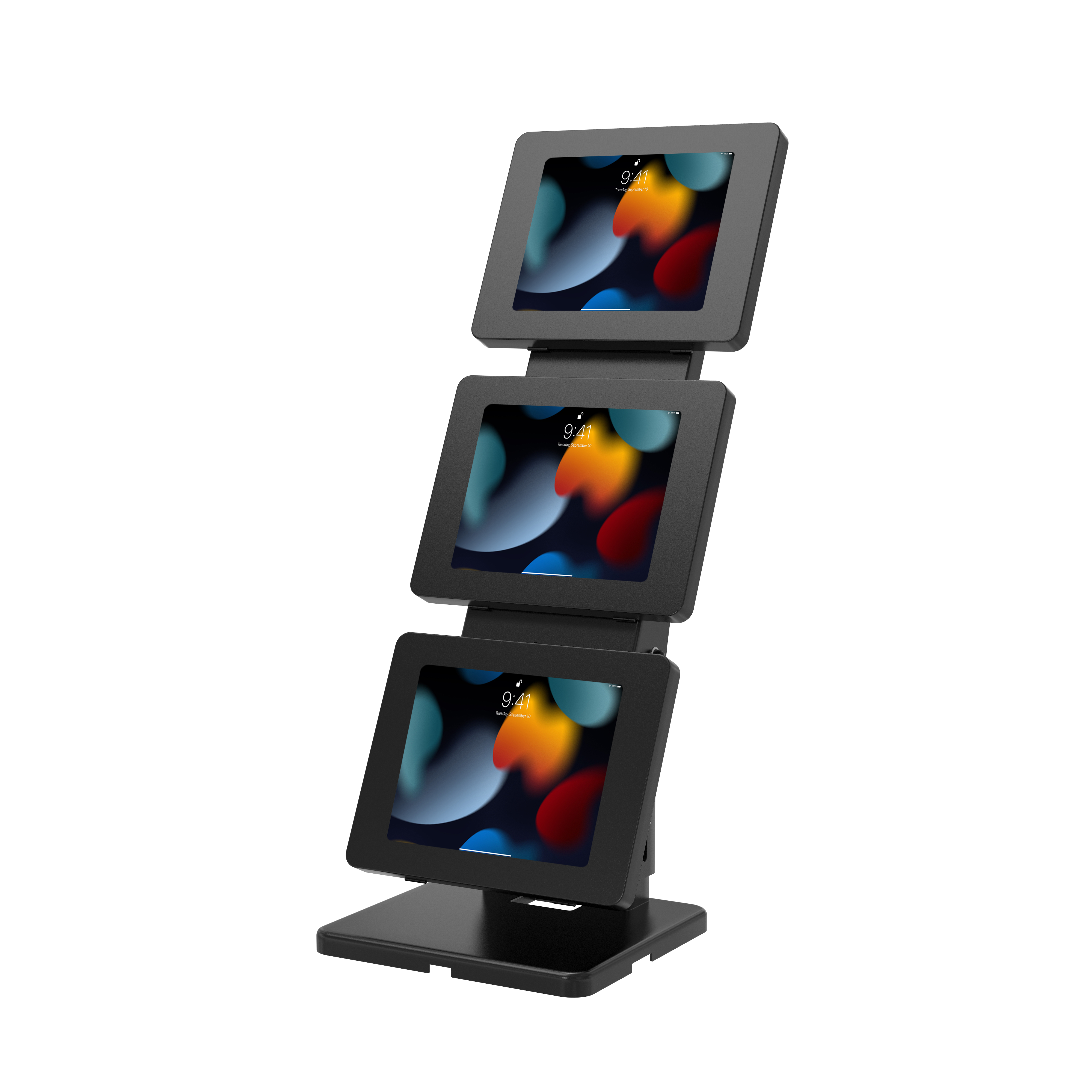 Triple-Screen Adjustable Kiosk with Universal Security Enclosures