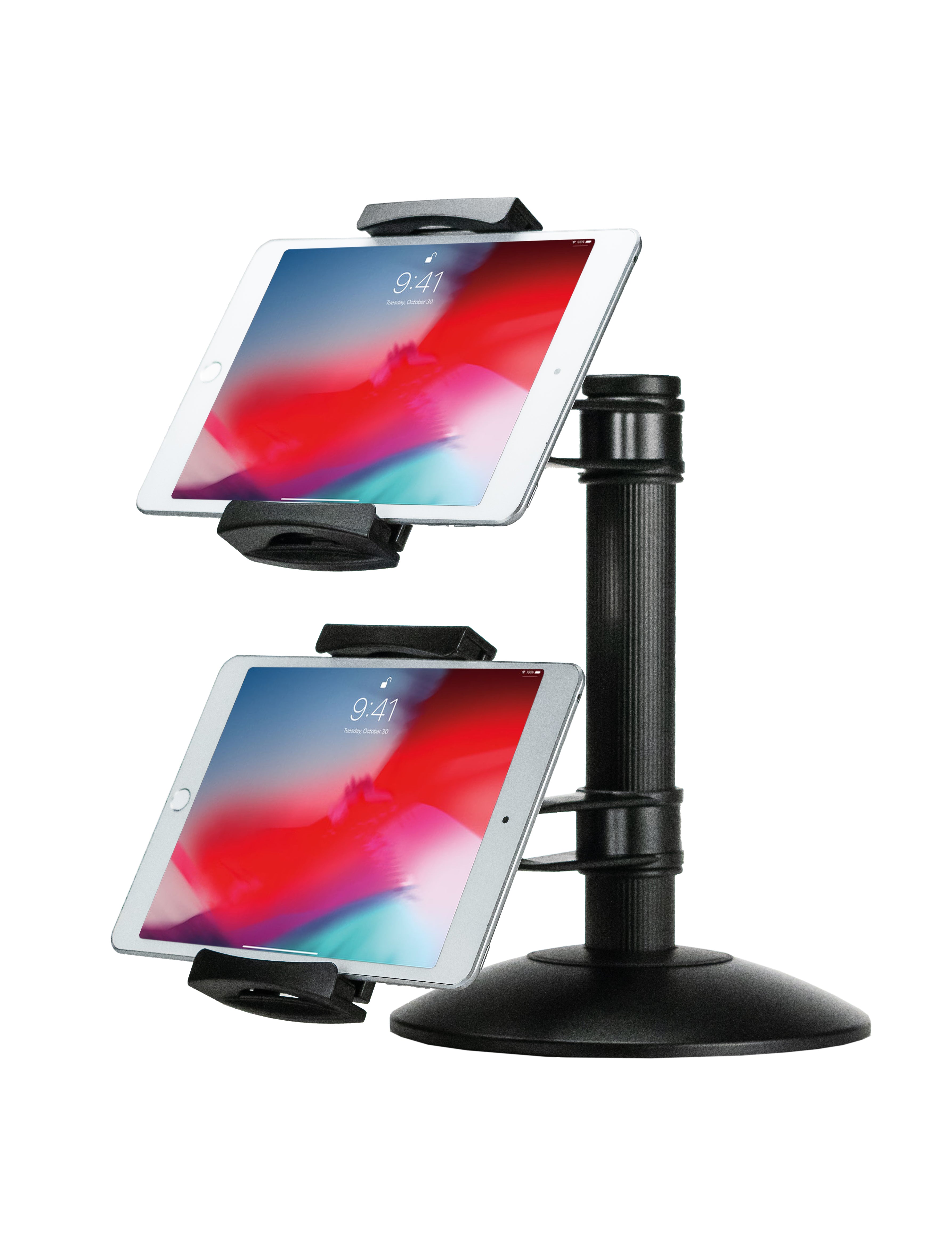 Quick-Connect Dual Tablet Mount with Height-Adjustable Arms