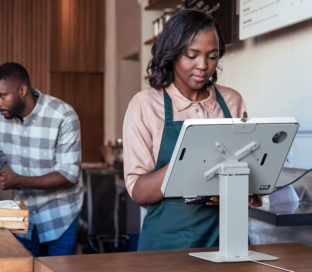 Sleek Rotating Desk Mount with Security Enclosure