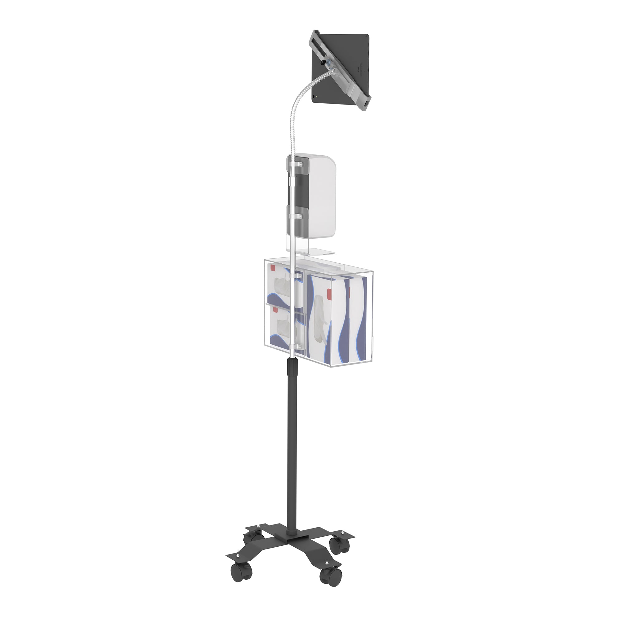 Security Sanitizing Station Mobile Floor Stand with Gooseneck for 7-13 Inch Tablets