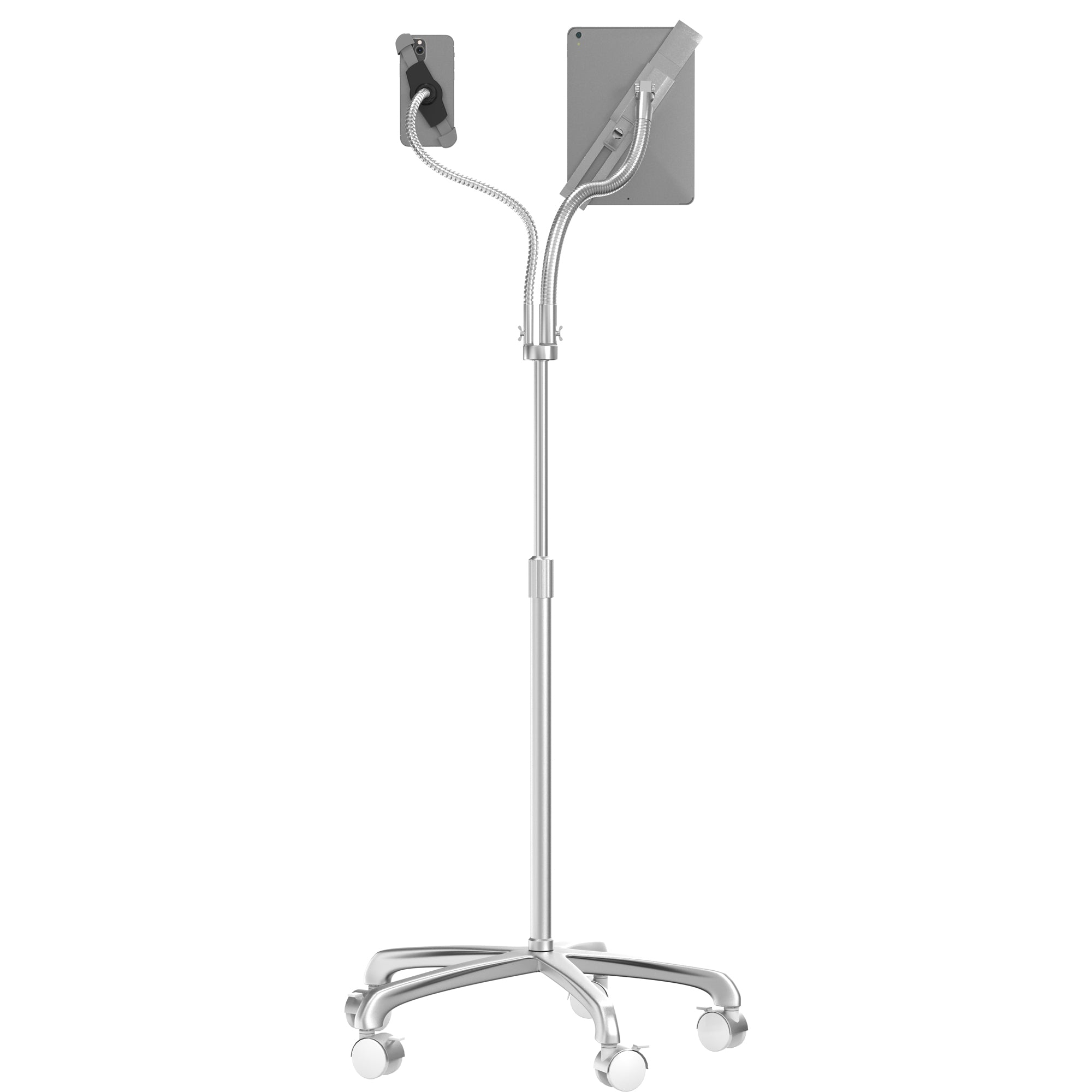 Heavy-Duty Security Floor Stand with Dual Goosenecks for Phone and Tablet
