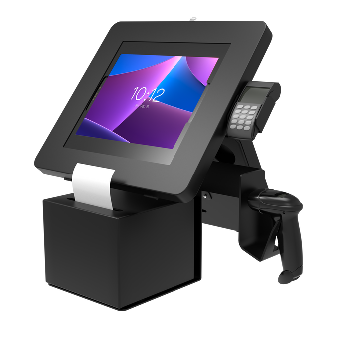 POS Station with Printer Stand, Magnetic Scanner Holder, Card Reader Holder & 2 Security Enclosures CTA DIGITAL