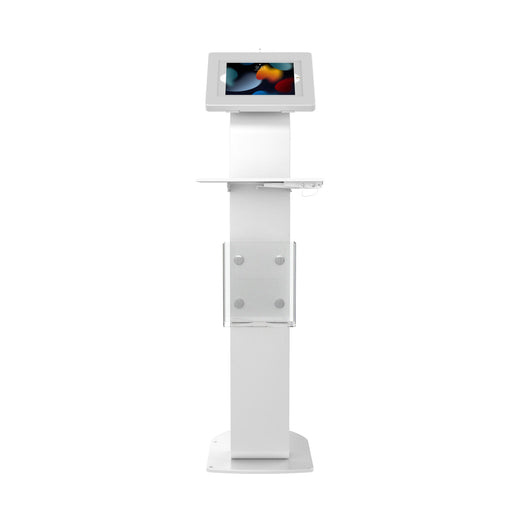 Premium Locking Floor Stand Kiosk with Universal Security Enclosure, Keyboard Tray, and Storage Compartment CTA DIGITAL