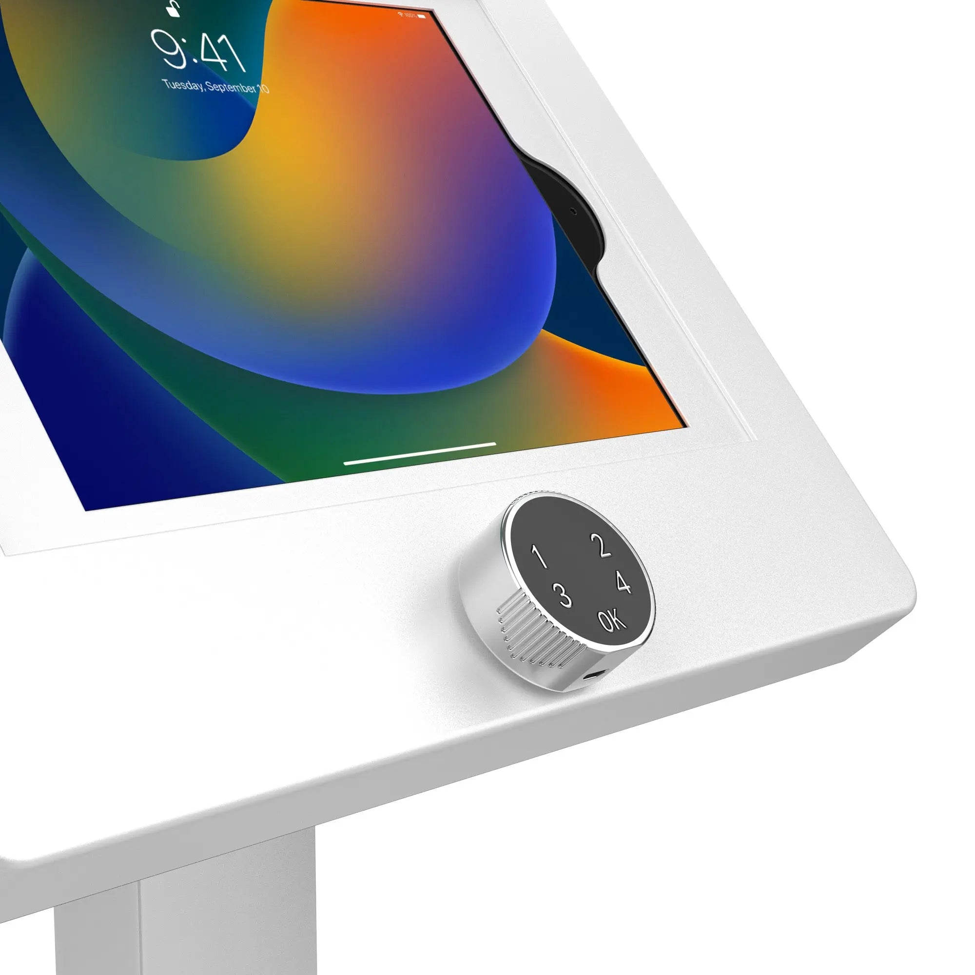 Premium Thin Profile Floor Stand with Digital Password Combination Security Enclosure (White) CTA DIGITAL