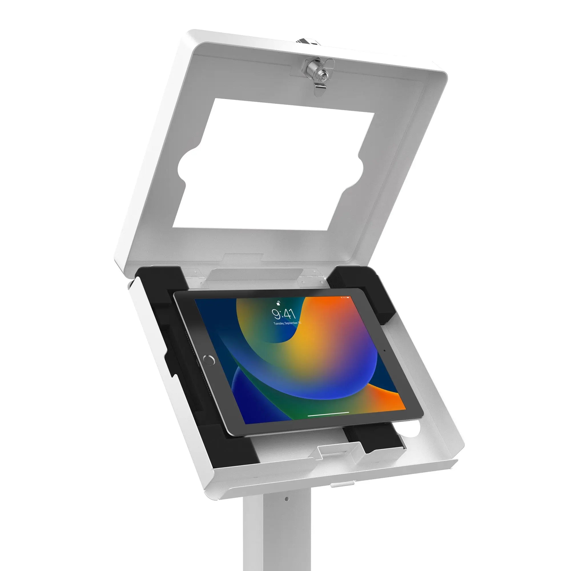 Premium Thin Profile Floor Stand with Digital Password Combination Security Enclosure (White) CTA DIGITAL
