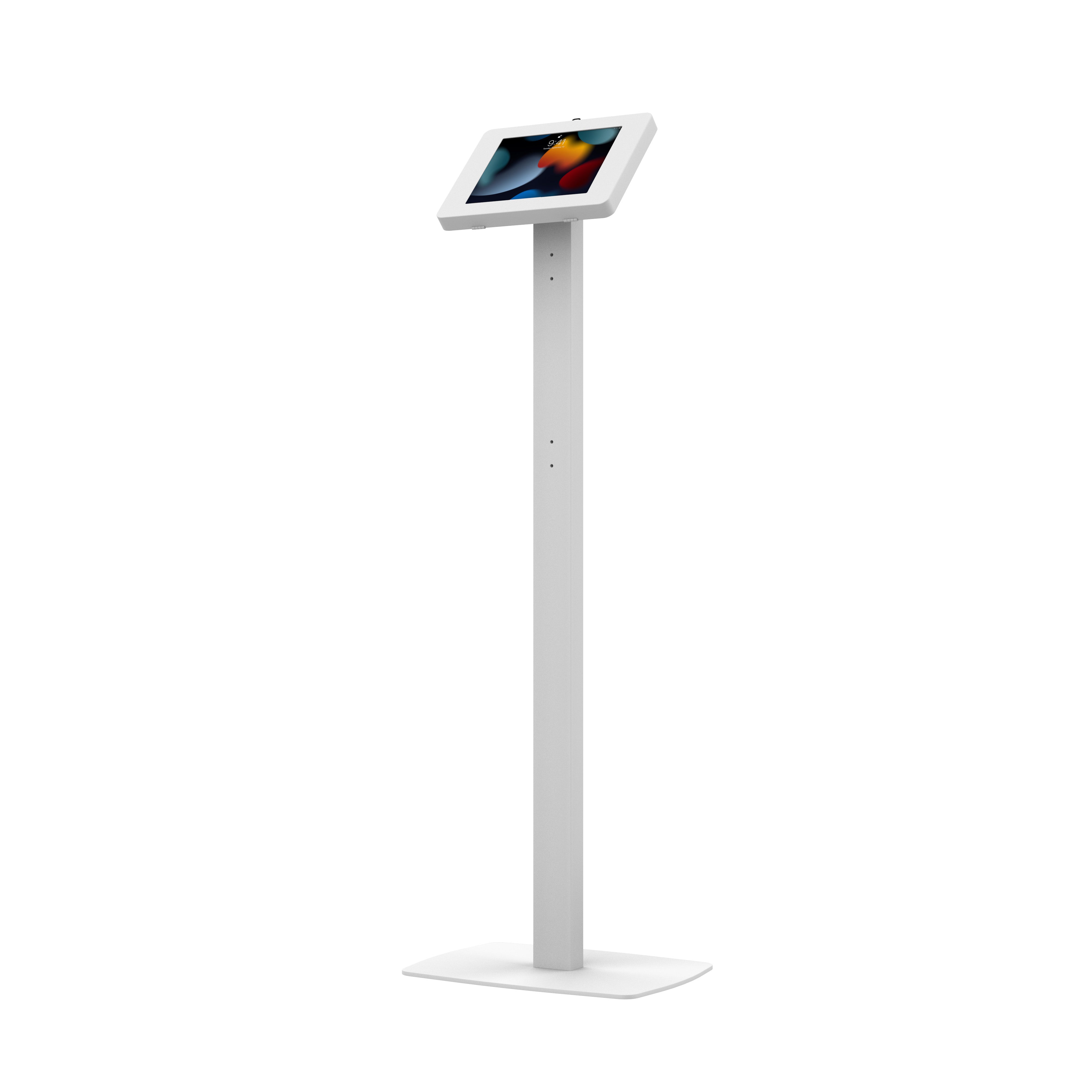 Premium Thin Profile Floor Stand with Small Universal Security Enclosure (White) CTA DIGITAL