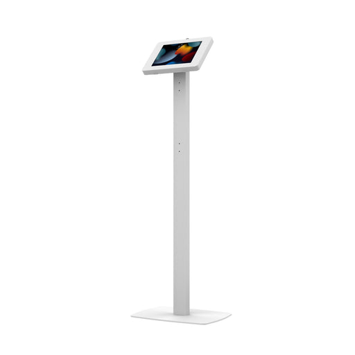 Premium Thin Profile Floor Stand with Small Universal Security Enclosure (White) CTA DIGITAL