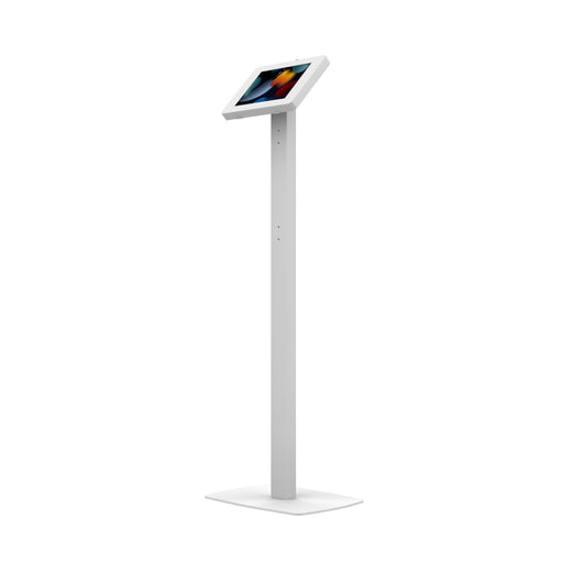 Premium Thin Profile Floor Stand with Small Universal Security Enclosure (White) CTA DIGITAL