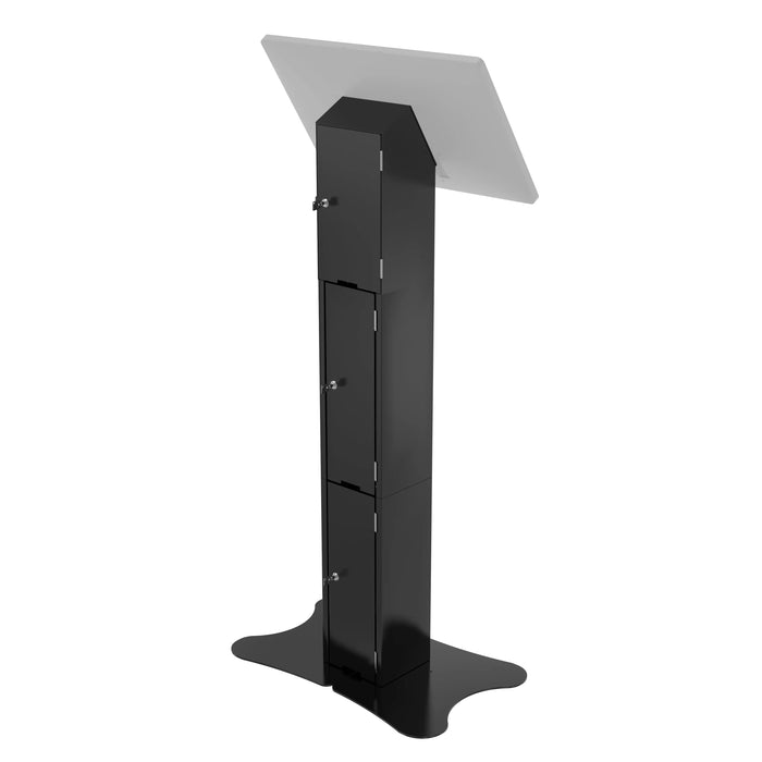Premium VESA Compatible Floor Stand Kiosk with Enclosed Printer Storage & Cable Management CTA DIGITAL