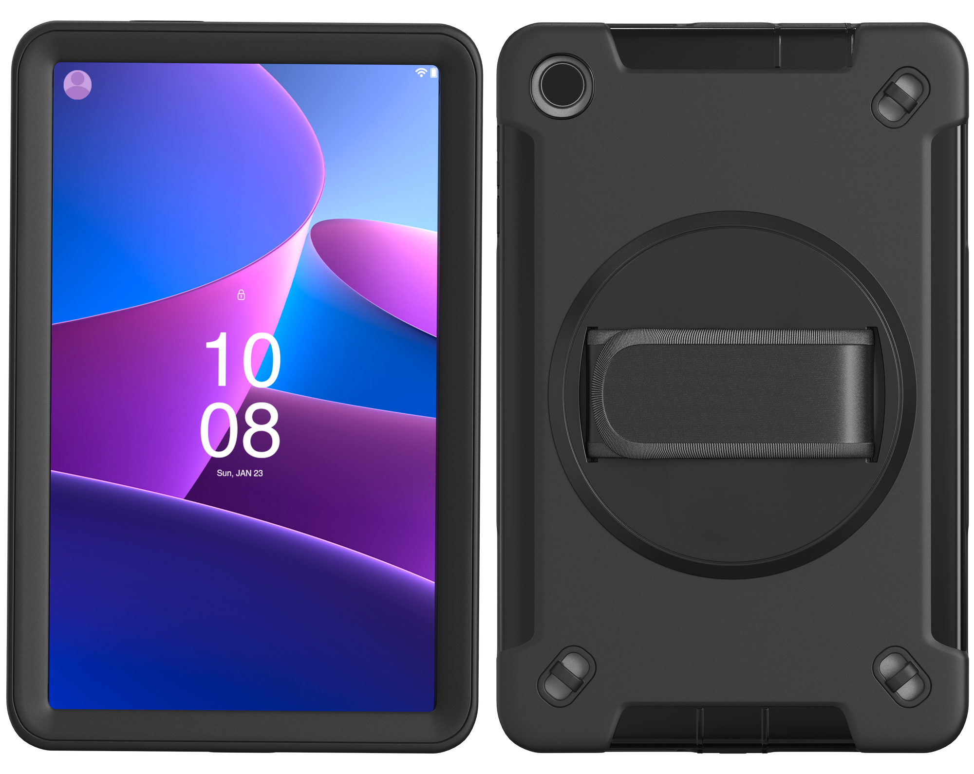 75 Char.: Protective Case with Hand Strap Grip for Lenovo M8 Gen 4 CTA DIGITAL