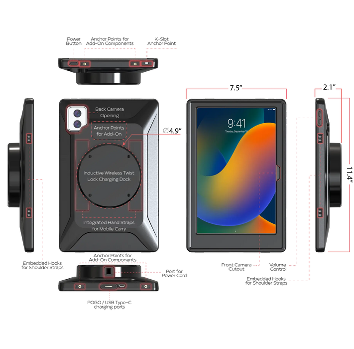 Rotating Sleek Desk Mount with VersaGuard Twist Lock Inductive Charging Dock and Case CTA DIGITAL