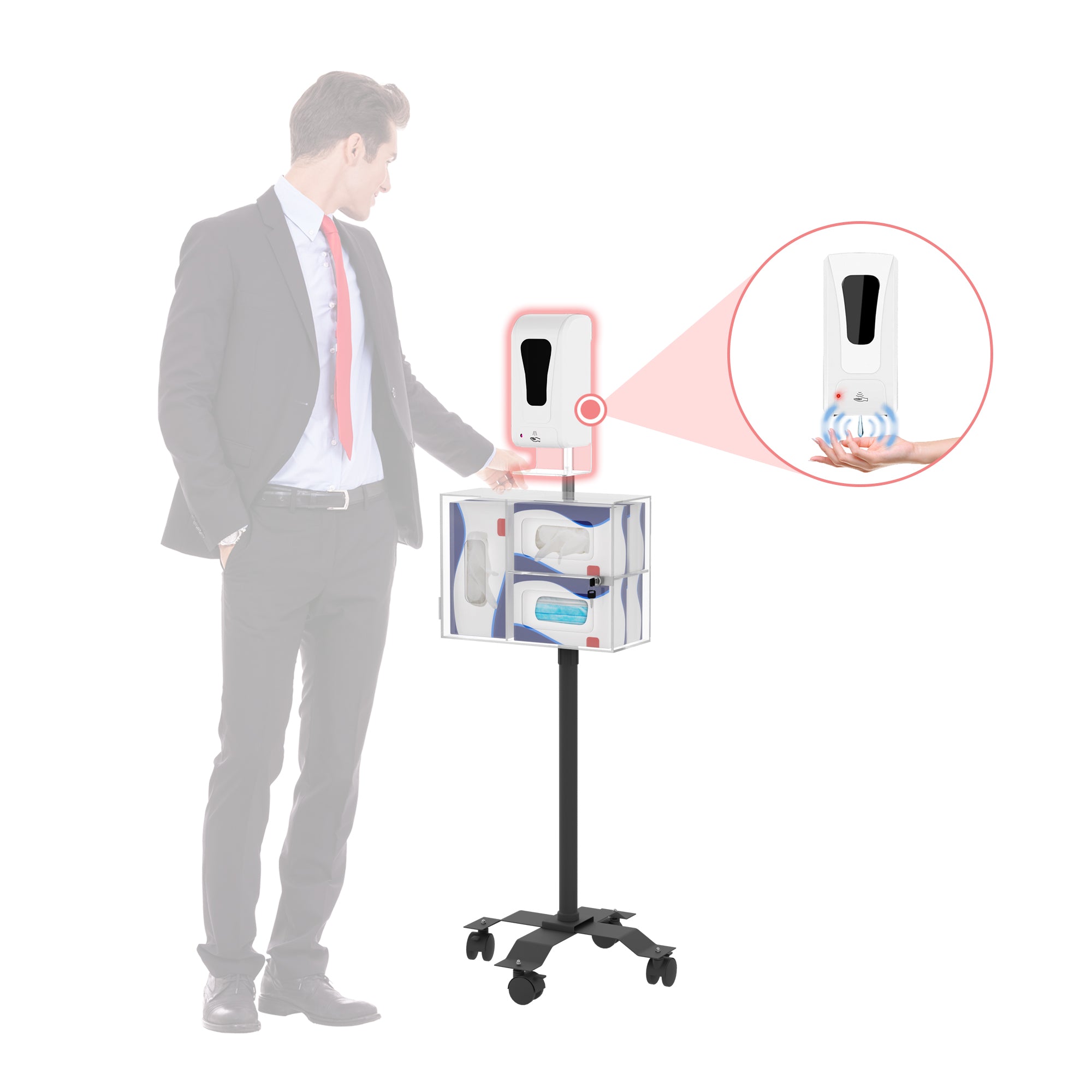 Compact Mobile Sanitizing Station with Automatic Soap Dispenser