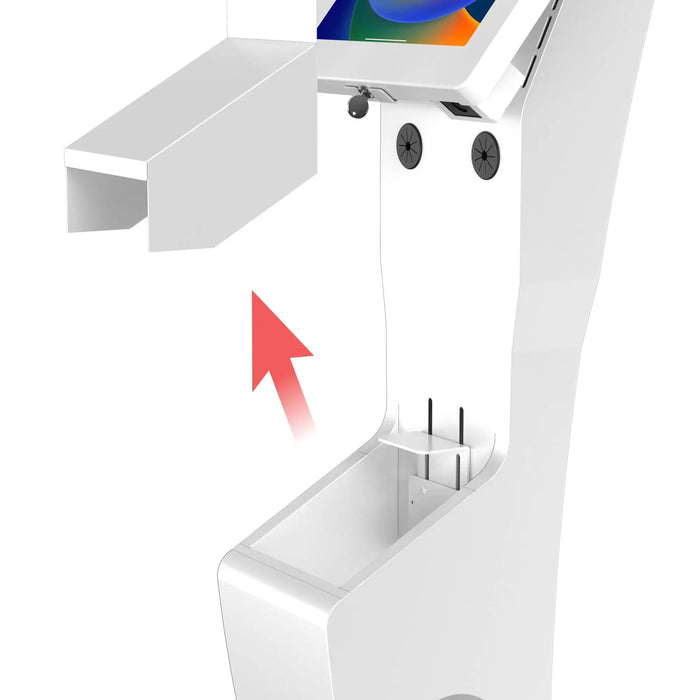 Sleek Floor Stand with Printer Slot, Security Enclosure and Integrated Honeywell 2D Scanner (White) CTA DIGITAL