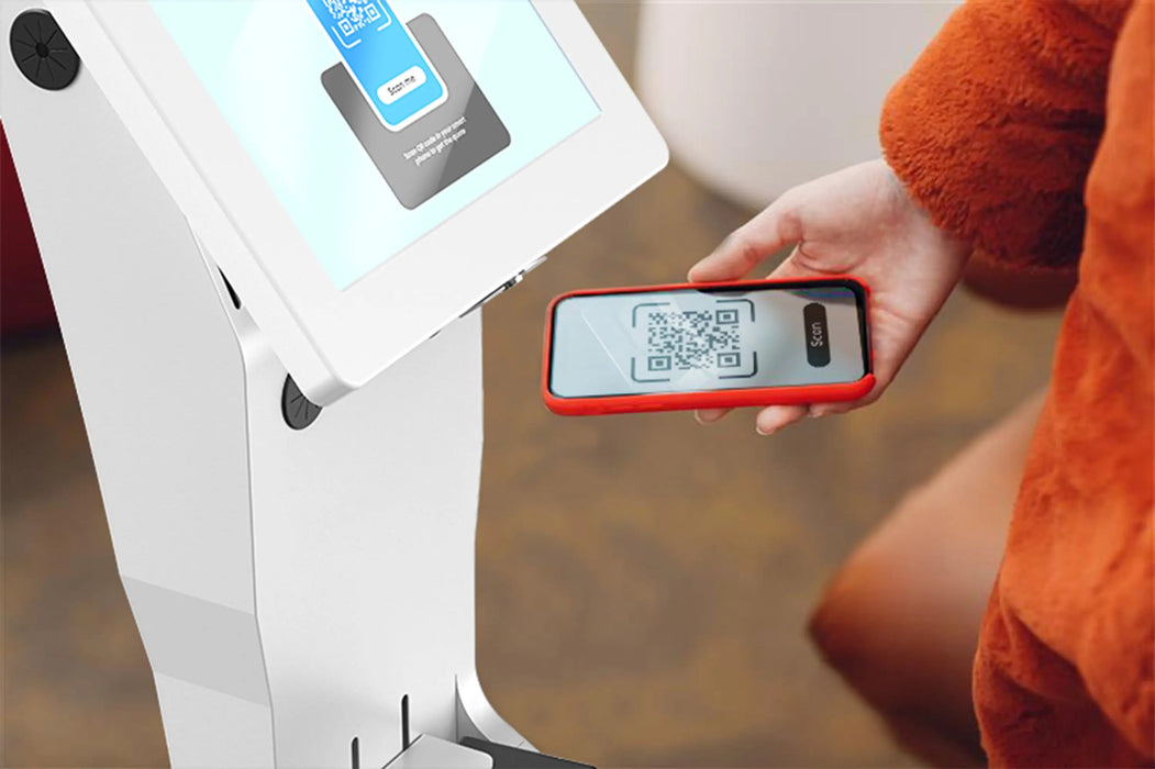 Sleek Floor Stand with Printer Slot, Security Enclosure and Integrated Honeywell 2D Scanner (White) CTA DIGITAL