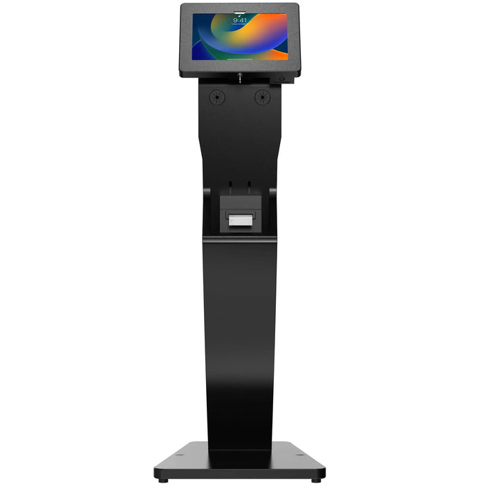 Sleek Floor Stand with Printer Slot, Security Enclosure and Integrated Honeywell 2D Scanner (White) CTA DIGITAL