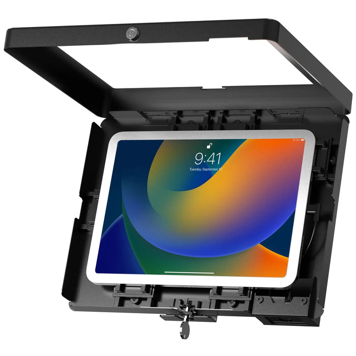 Sleek Floor Stand with Printer Slot, Security Enclosure and Integrated Honeywell 2D Scanner (White) CTA DIGITAL