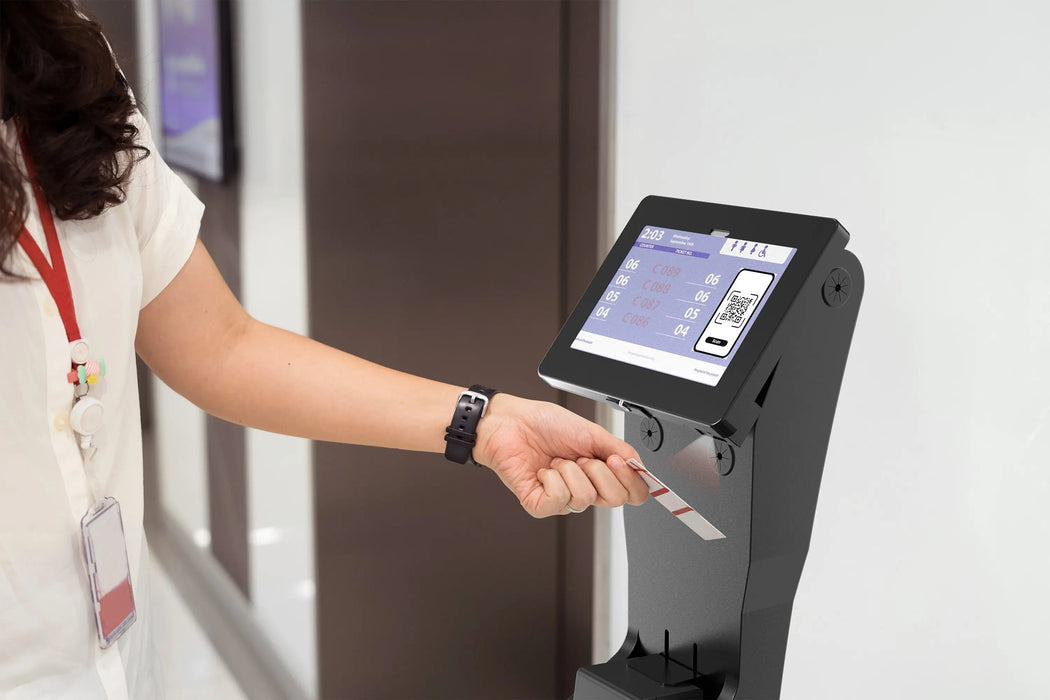 Sleek Floor Stand with Printer Slot, Security Enclosure and Integrated Honeywell 2D Scanner (White) CTA DIGITAL