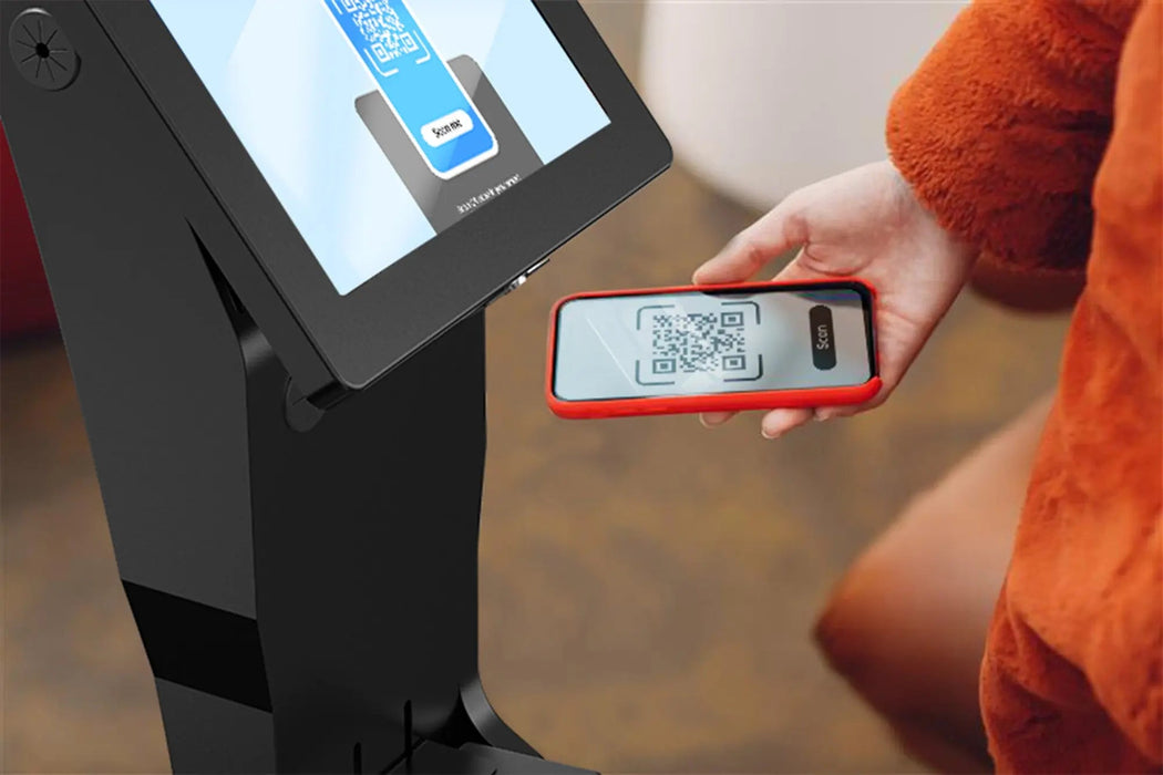 Sleek Floor Stand with Printer Slot, Security Enclosure and Integrated Honeywell 2D Scanner (White) CTA DIGITAL