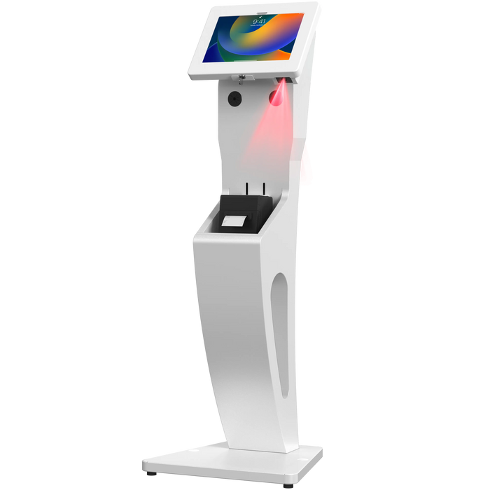 Sleek Floor Stand with Printer Slot, Security Enclosure and Integrated Honeywell 2D Scanner (White) CTA DIGITAL