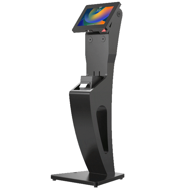Sleek Floor Stand with Printer Slot, Security Enclosure and Integrated Honeywell 2D Scanner