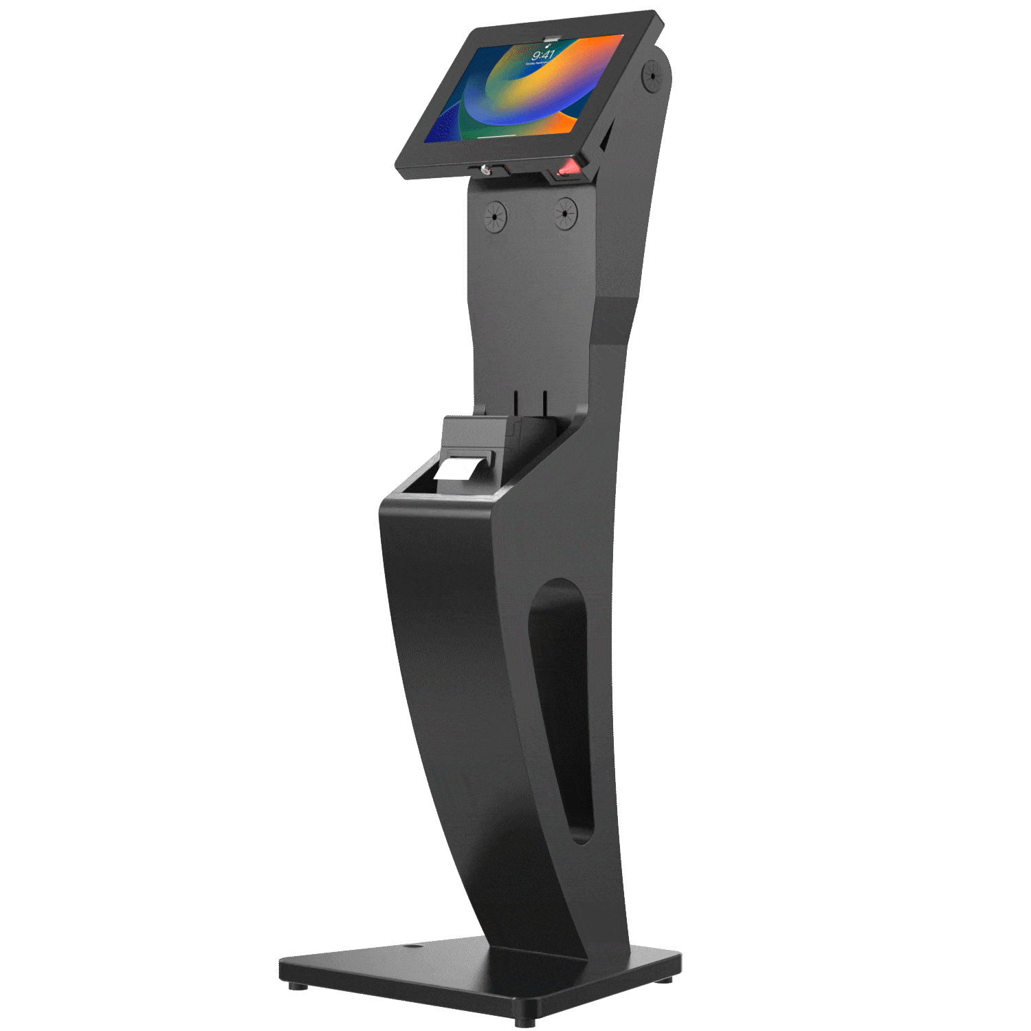 Sleek Floor Stand with Printer Slot, Security Enclosure and Integrated Honeywell 2D Scanner