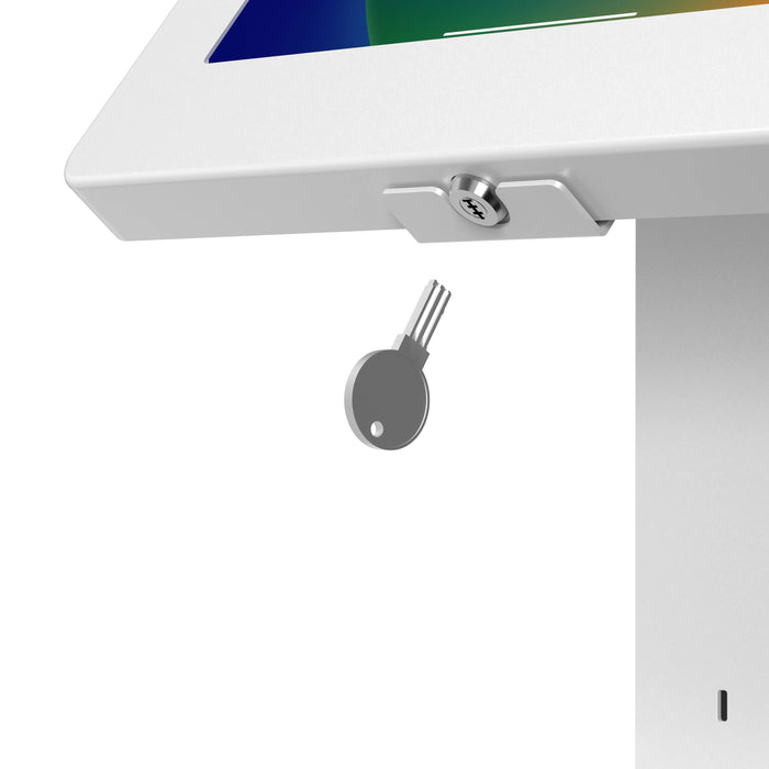 Sleek Rotating Desk Mount with Security Enclosure and Integrated Honeywell 2D Scanner (White) CTA DIGITAL