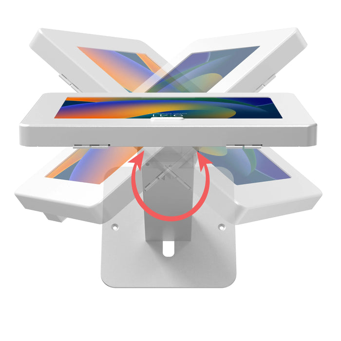 Sleek Rotating Desk Mount with Security Enclosure and Integrated Honeywell 2D Scanner (White) CTA DIGITAL