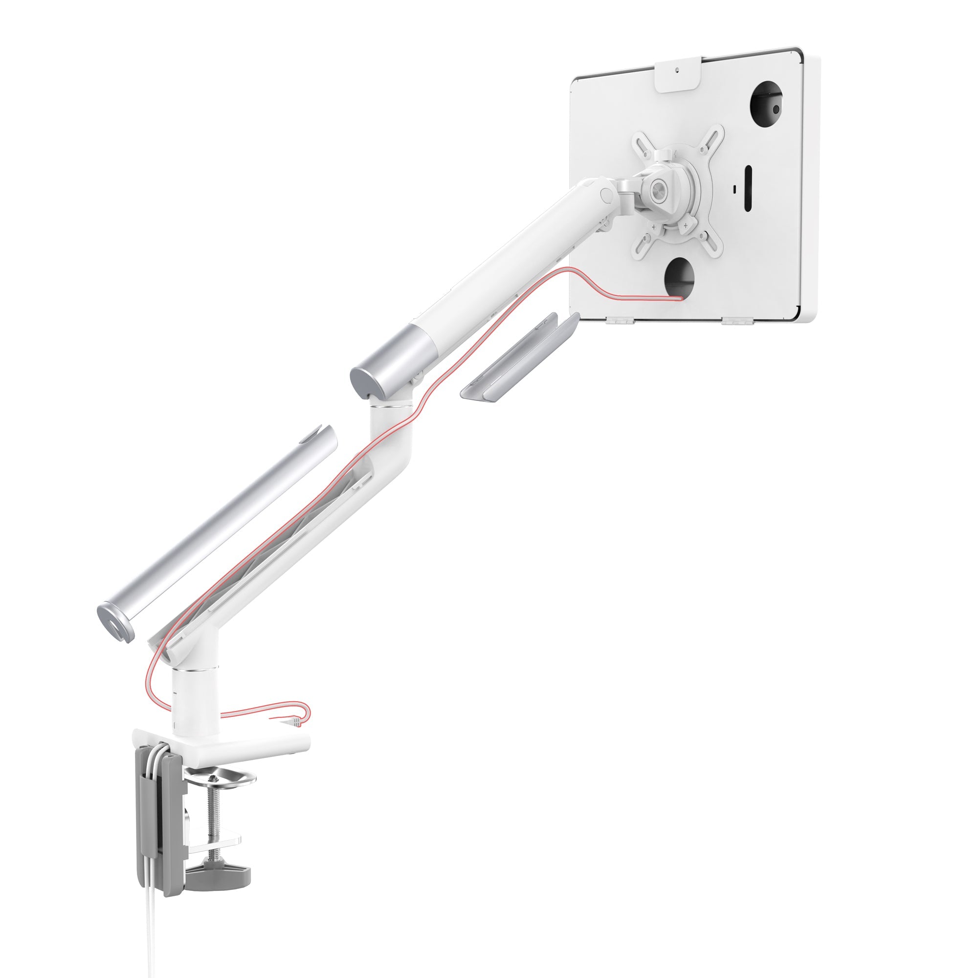 Slim Spring Arm Mount w/ USB Ports and Universal Security Enclosure for Medium Size Tablets