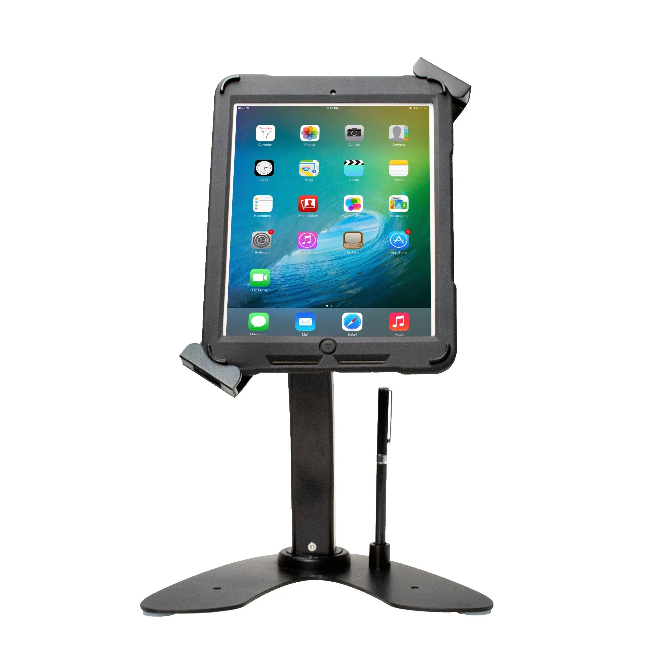 Universal Dual Security Kiosk with Locking Holder and Anti-Theft Cable