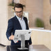 Sleek Rotating Desk Mount with Security Enclosure and Integrated Honeywell 2D Scanner (White) CTA DIGITAL