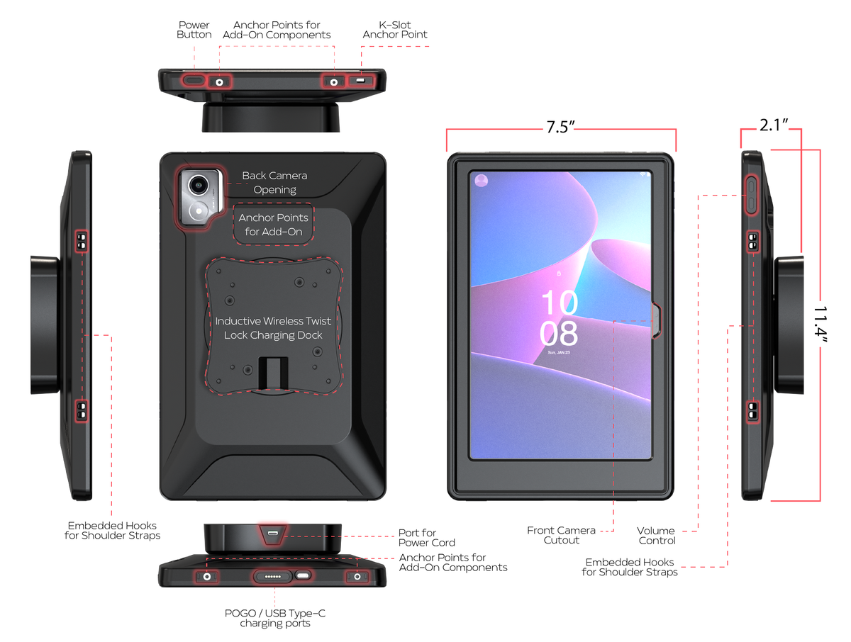 VersaGuard Twist Lock Protective Tablet Case and Dock with Wireless Inductive Charging for Lenovo K11