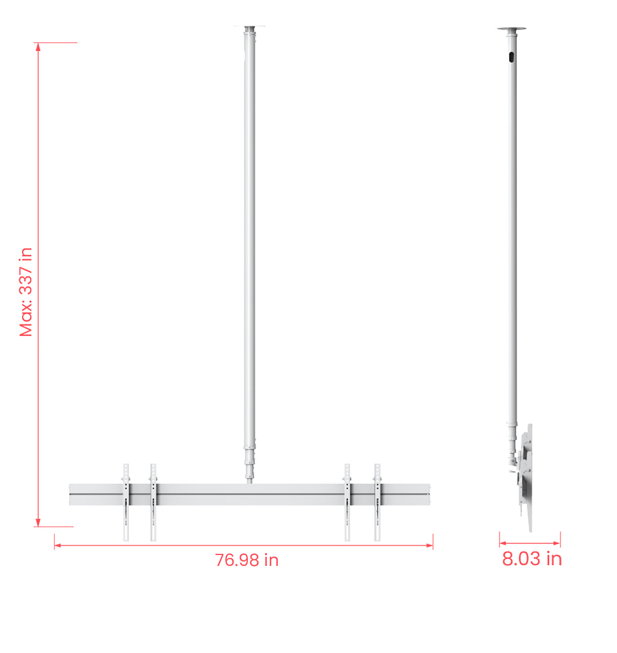 Dual Screen Side by Side Ceiling Mount Pole for 7ft Column of Unistrut