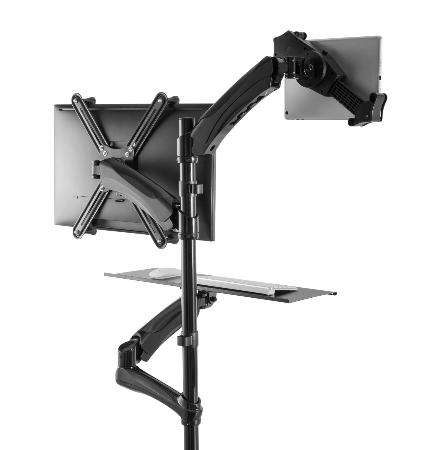 2-in-1 Adjustable Monitor and Tablet Mount Stand with Keyboard Tray
