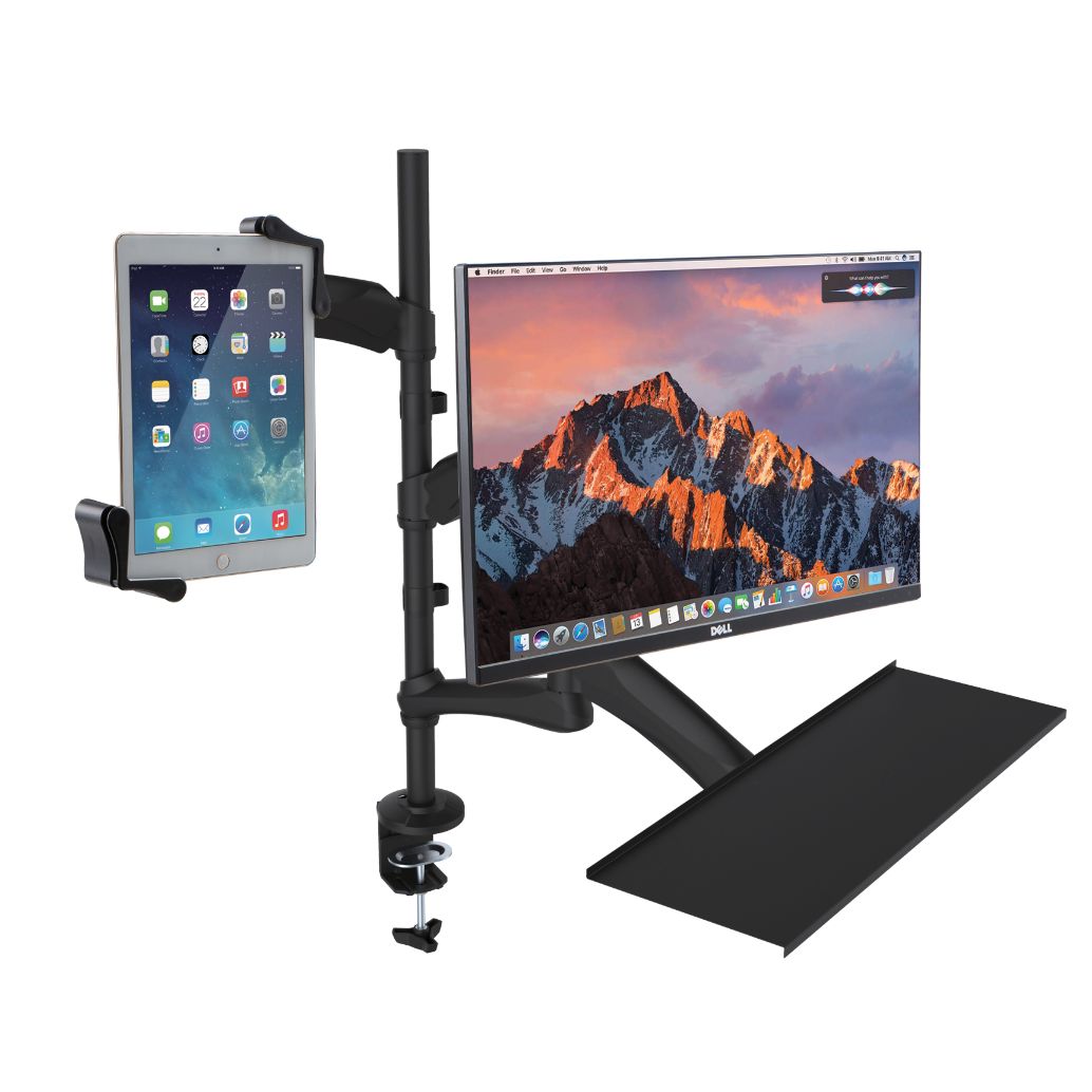 2-in-1 Adjustable Monitor and Tablet Mount Stand with Keyboard Tray for 11-inch iPad Air M2/ Pro M4 (2024), 13-inch iPad Air M2/ Pro M4 (2024) & more