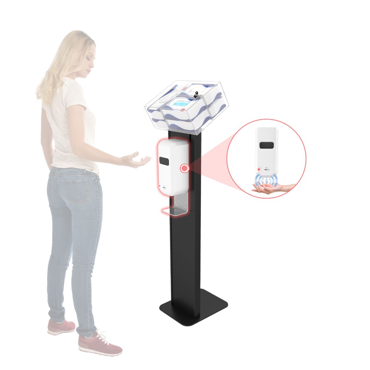 Premium Locking Sanitizing Station Stand with Graphic Card Slot